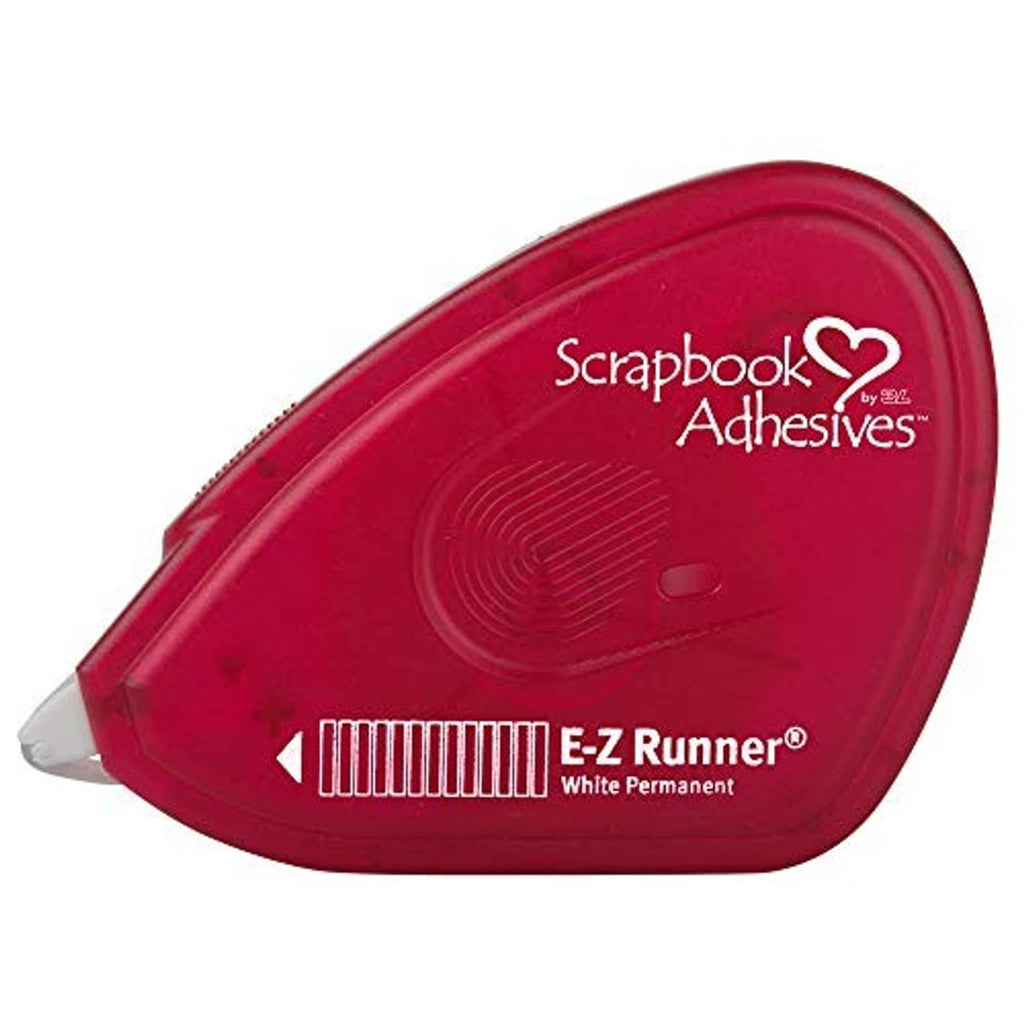 Red permanent adhesive runner dispenser with angled applicator tip