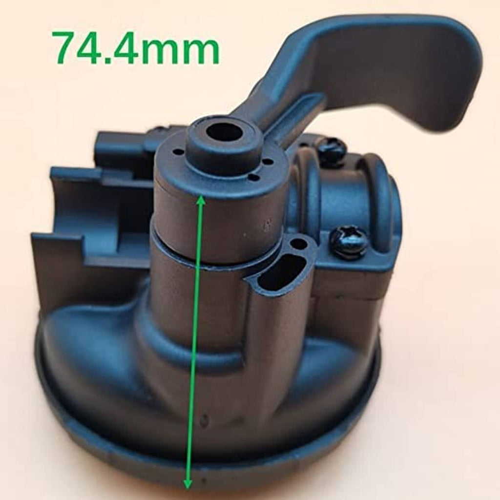Thumb throttle lever with blue body, black base, and yellow release tab