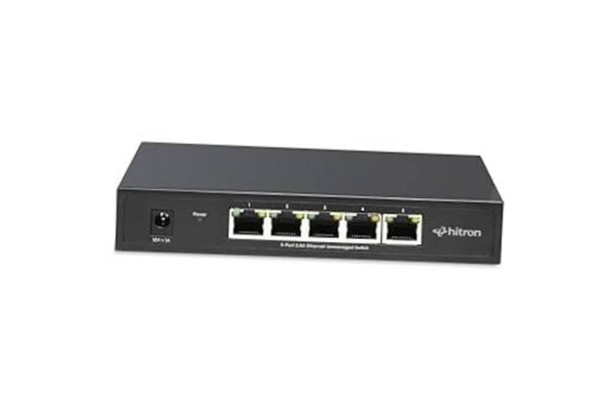 Black Hitron 5-port unmanaged Ethernet switch with five RJ-45 ports