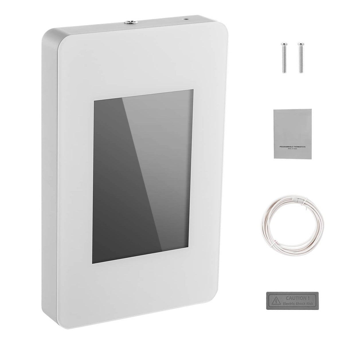 White wall programmable thermostat with large TFT color display and touch screen