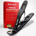 KLIPP angled toenail clippers in black with wide opening and nail catcher base stand