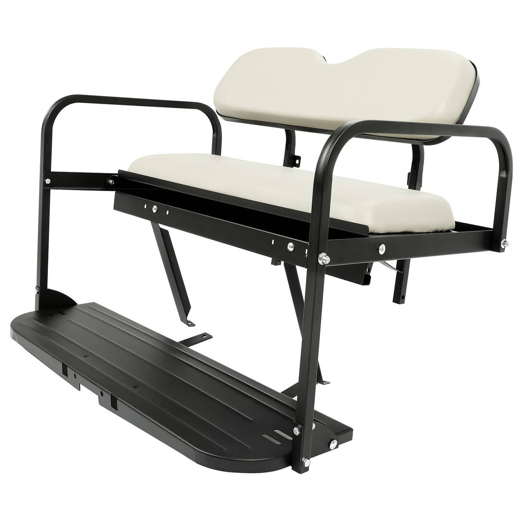 Golf cart flip rear back seat kit with off-white cushions and black frame