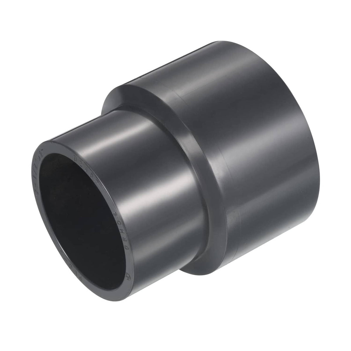 Gray UPVC reducer socket fitting with integrated collar, smooth matte surface