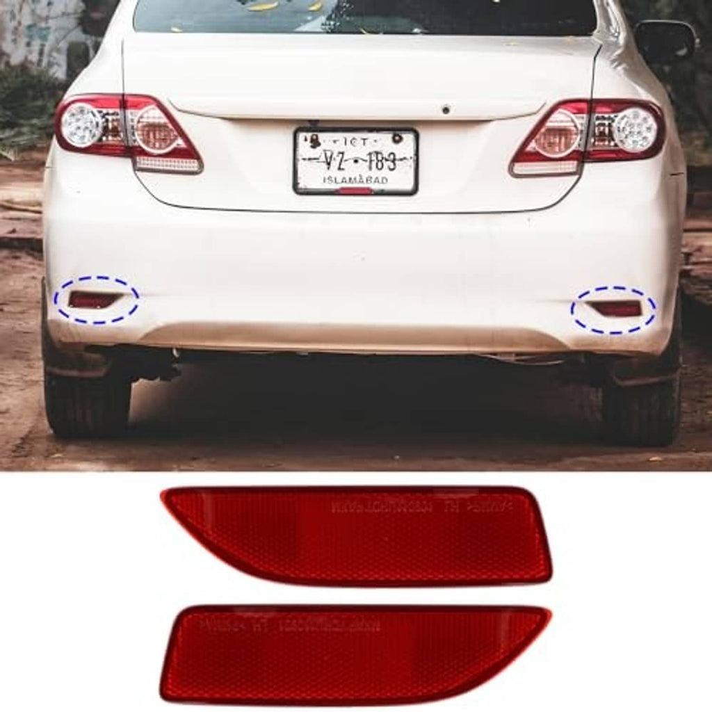 Red rear bumper reflector covers shown on vehicle rear, one per side