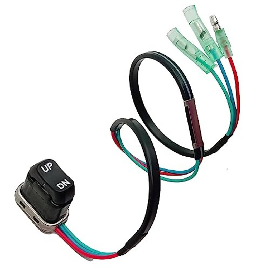 Tilt trim switch wiring harness with UP/DN rocker switch and multi-color connector leads