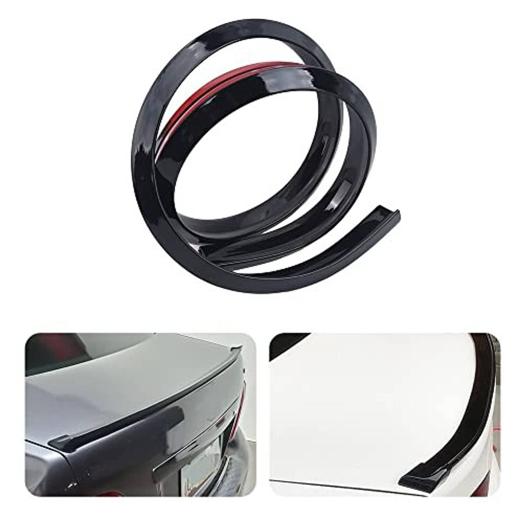 Glossy black trunk spoiler lip strip with red accent line and curved shape