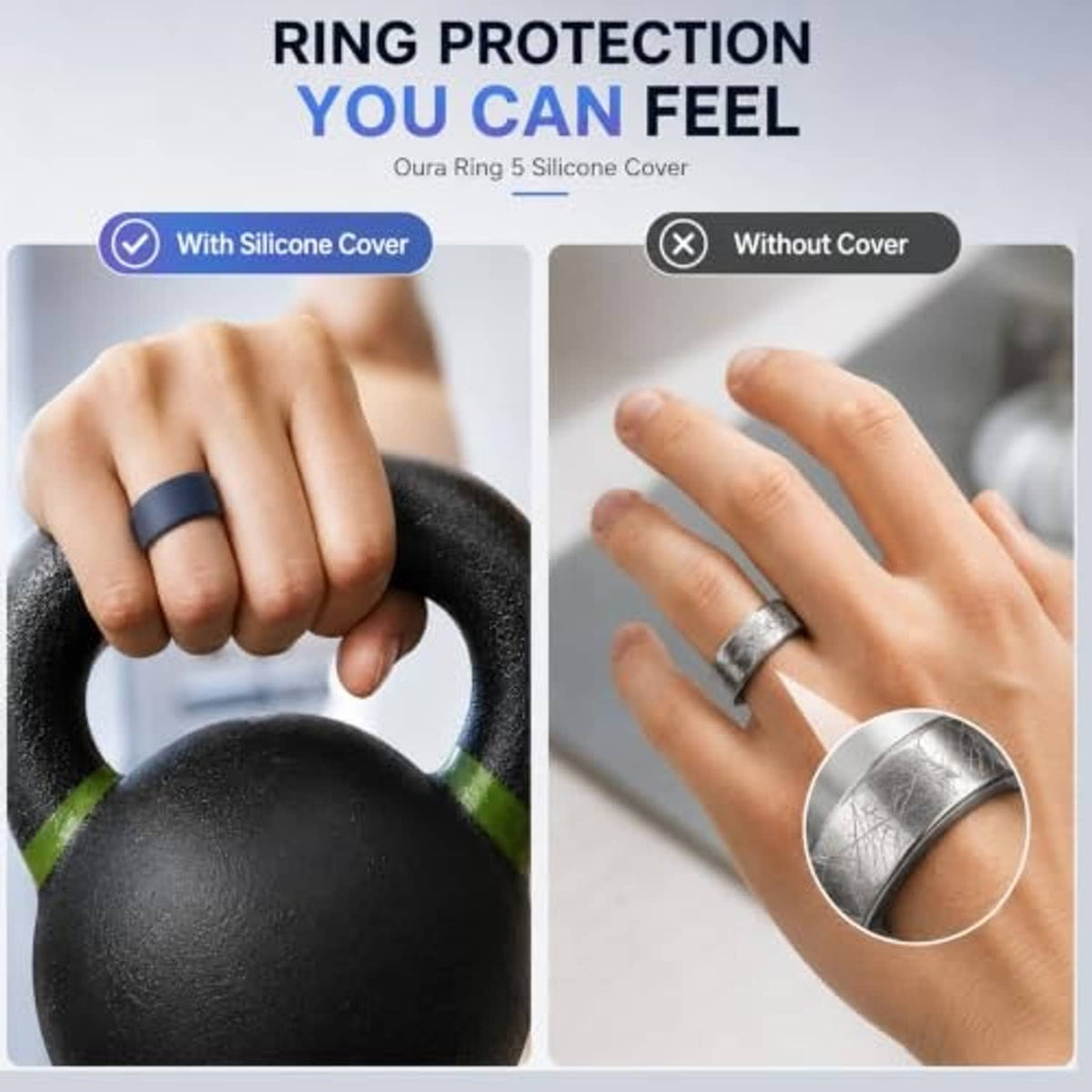 Silicone ring cover fitted on finger to protect the ring surface