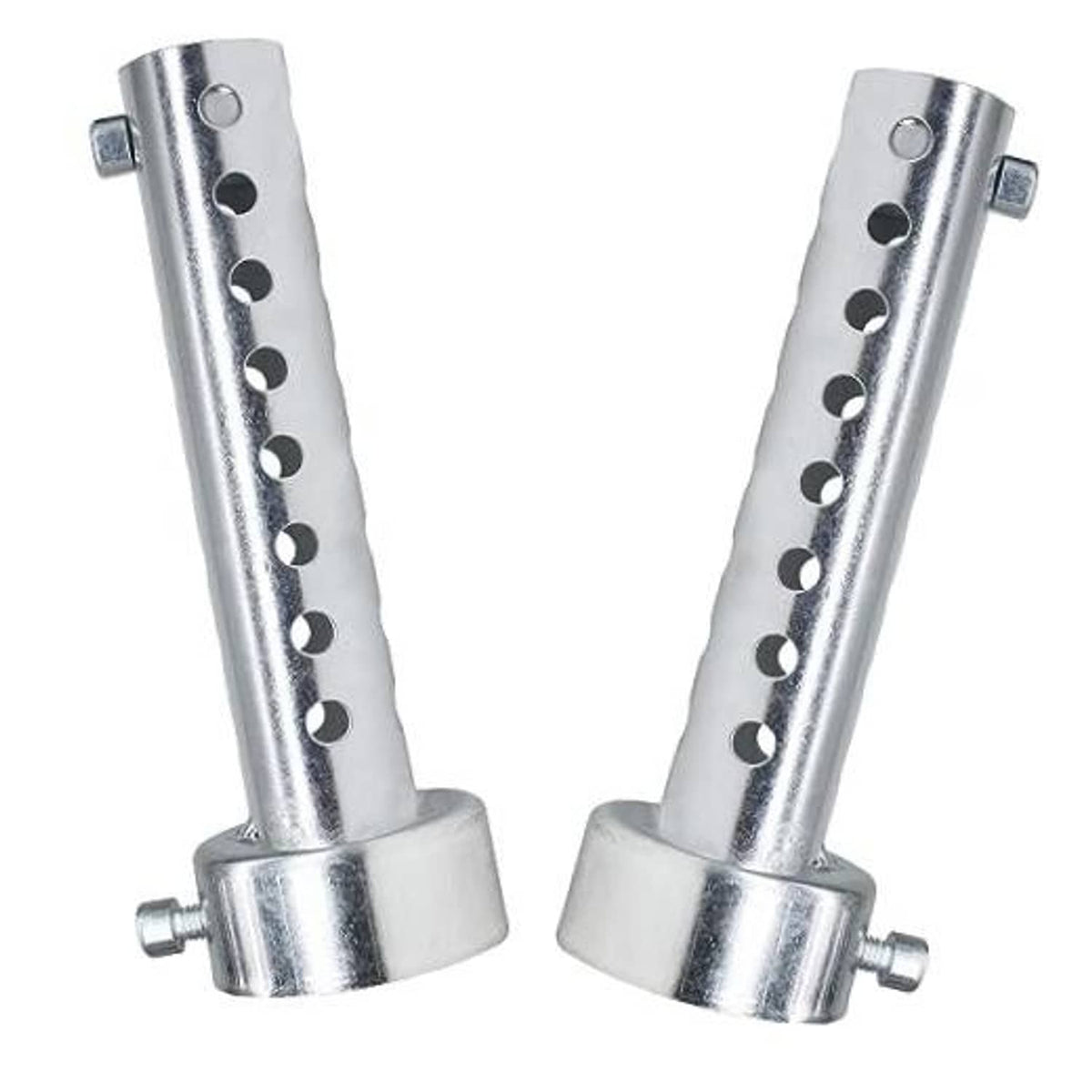 Silver 42mm motorcycle exhaust baffle insert pair with perforated tubes and clamp rings