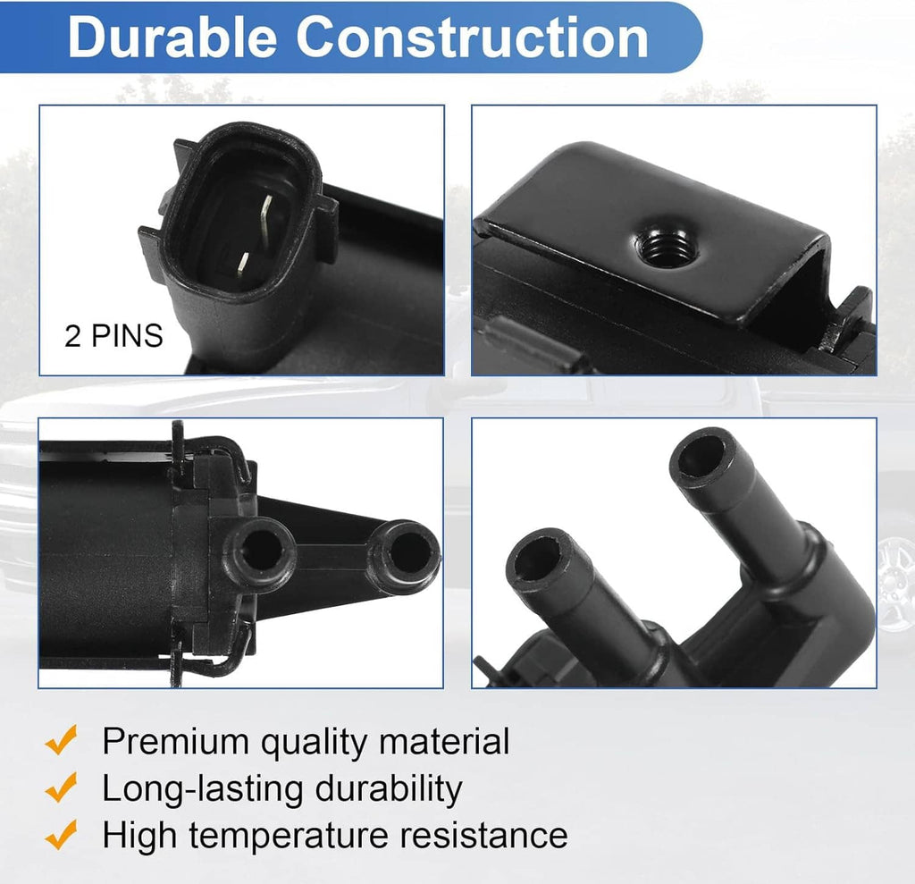 Black solenoid vacuum valve with 2-pin connector and molded detail housing