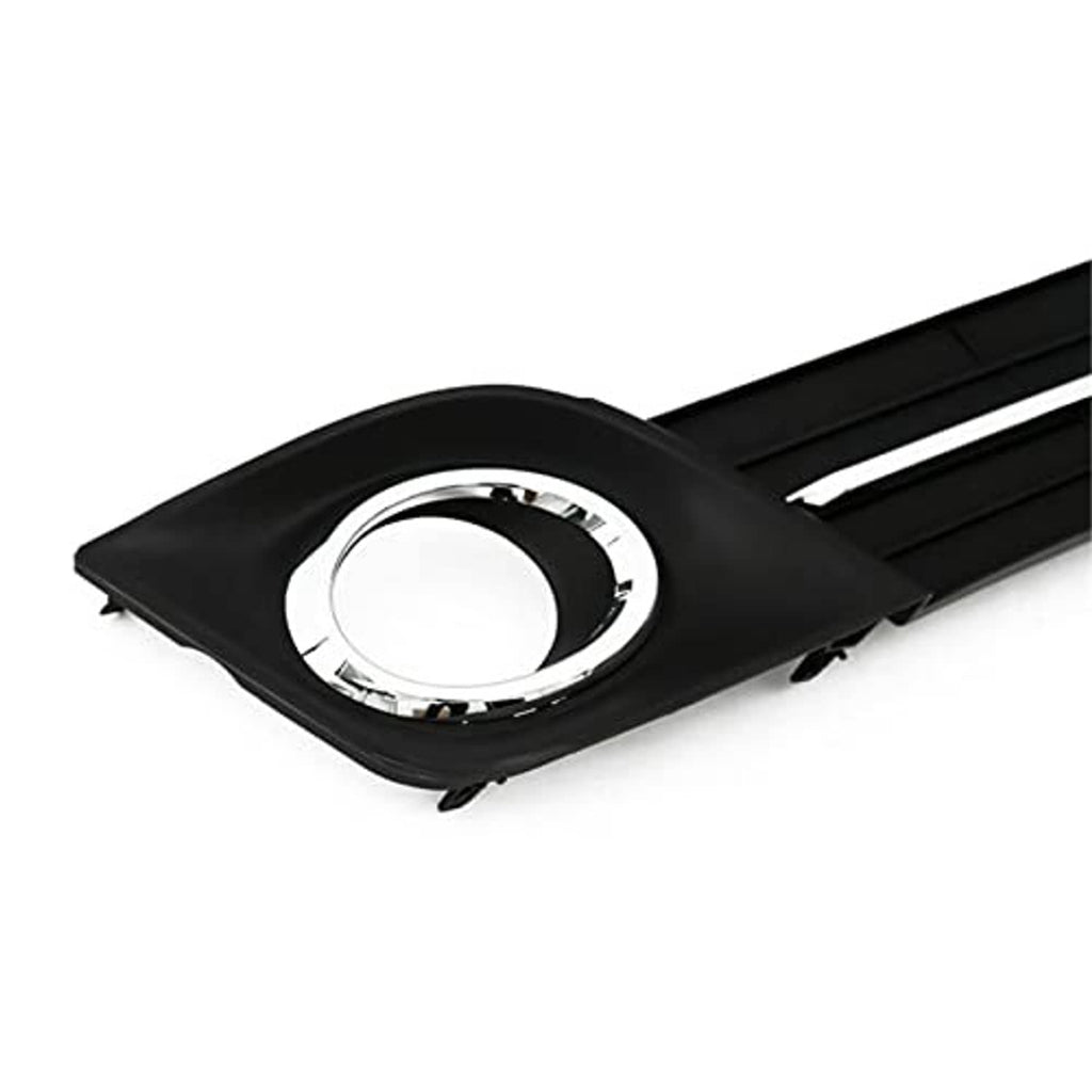 Black fog light grille cover with chrome-ring opening and horizontal slat lines
