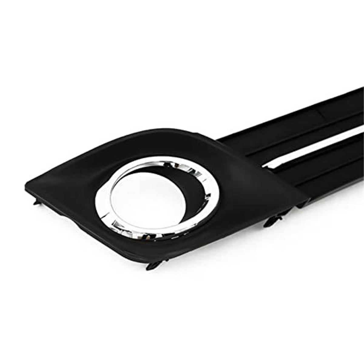 Black fog light grille cover with chrome-ring opening and horizontal slat lines