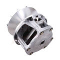 Silver metal drive clutch assembly with fins, housing, and mounting bolts