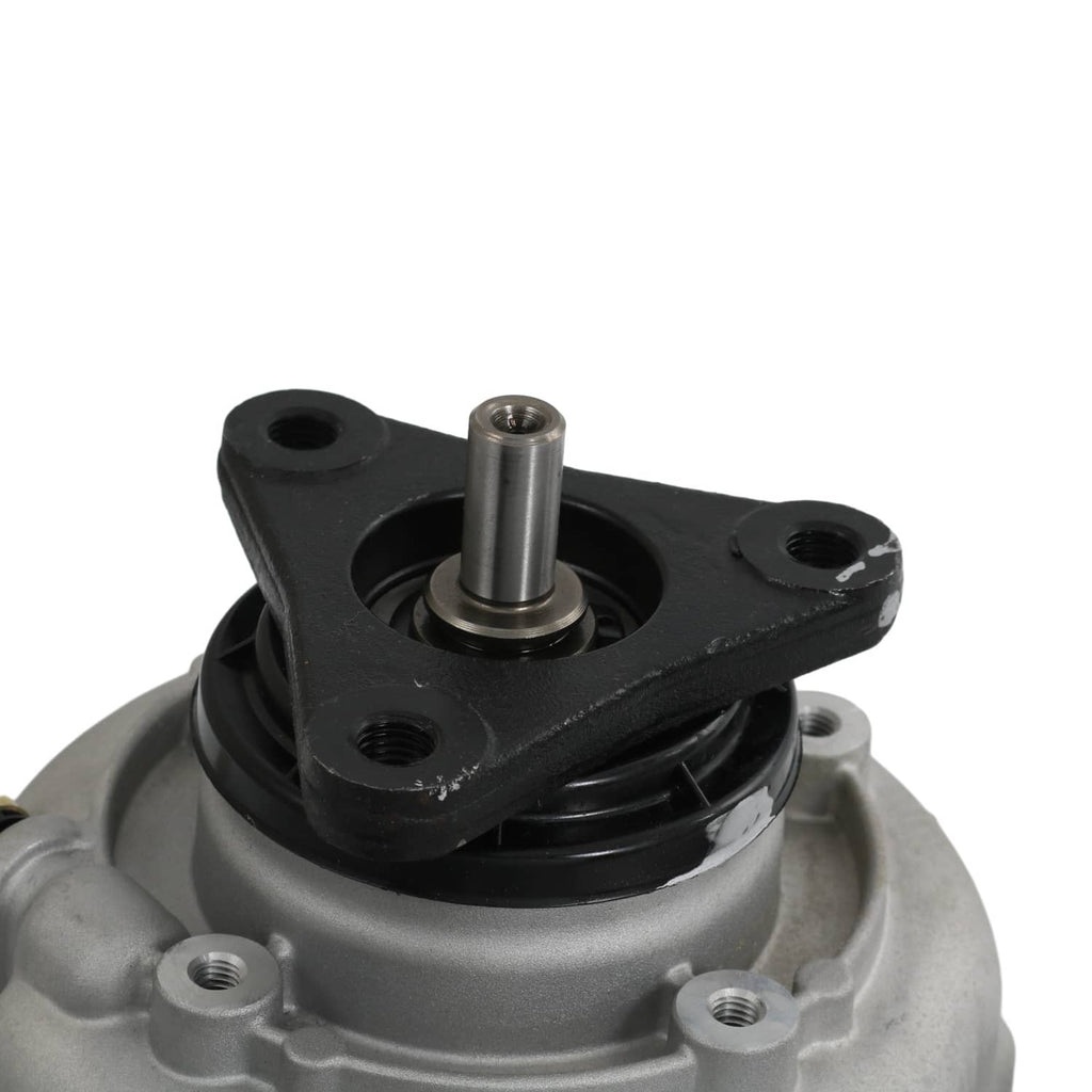 Transfer case output shaft with metal pin and black mounting bracket