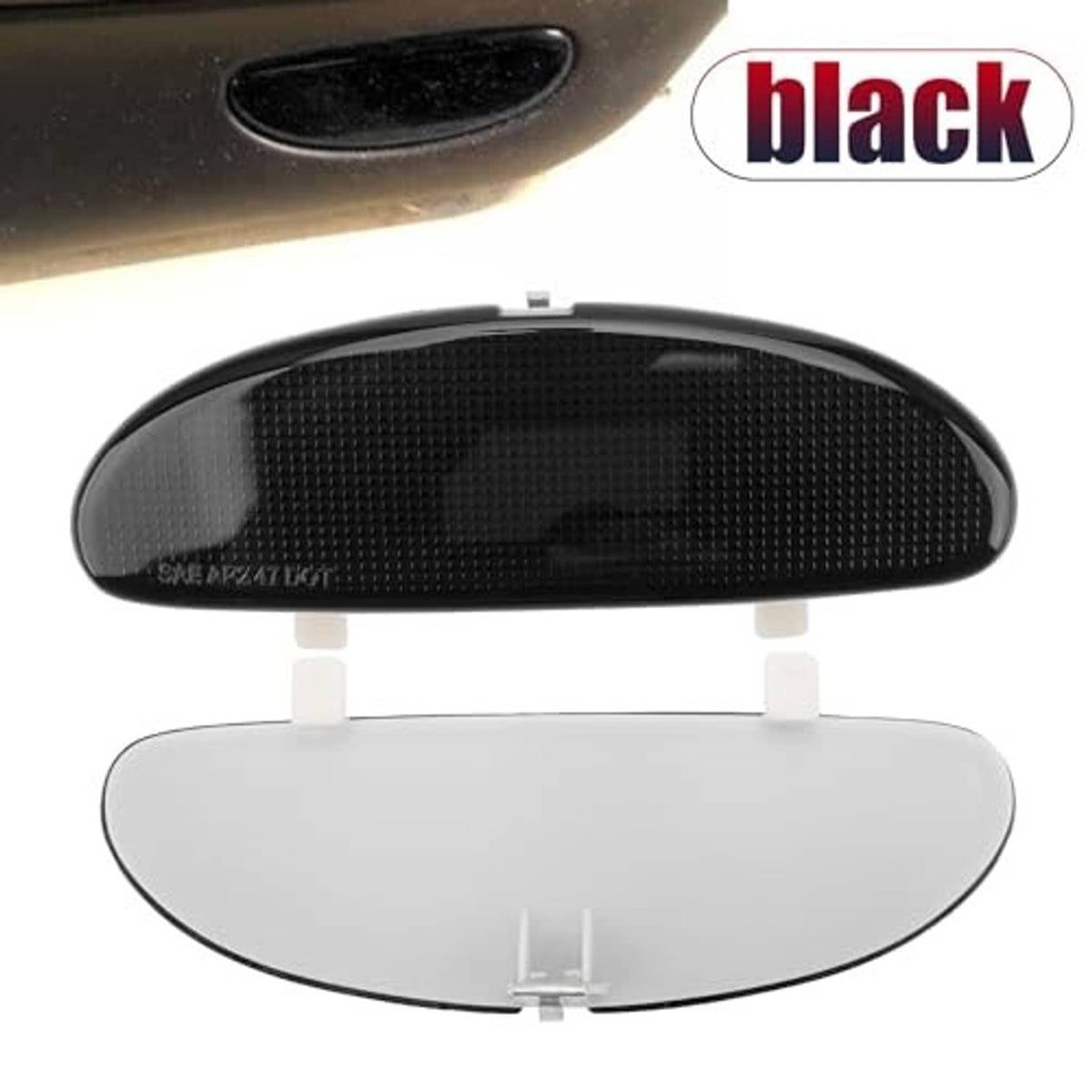 Door panel reflector plate pair, black textured top and light back housing