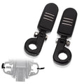 Gloss black adjustable highway footpegs with P-clamp mounting and ridged pads