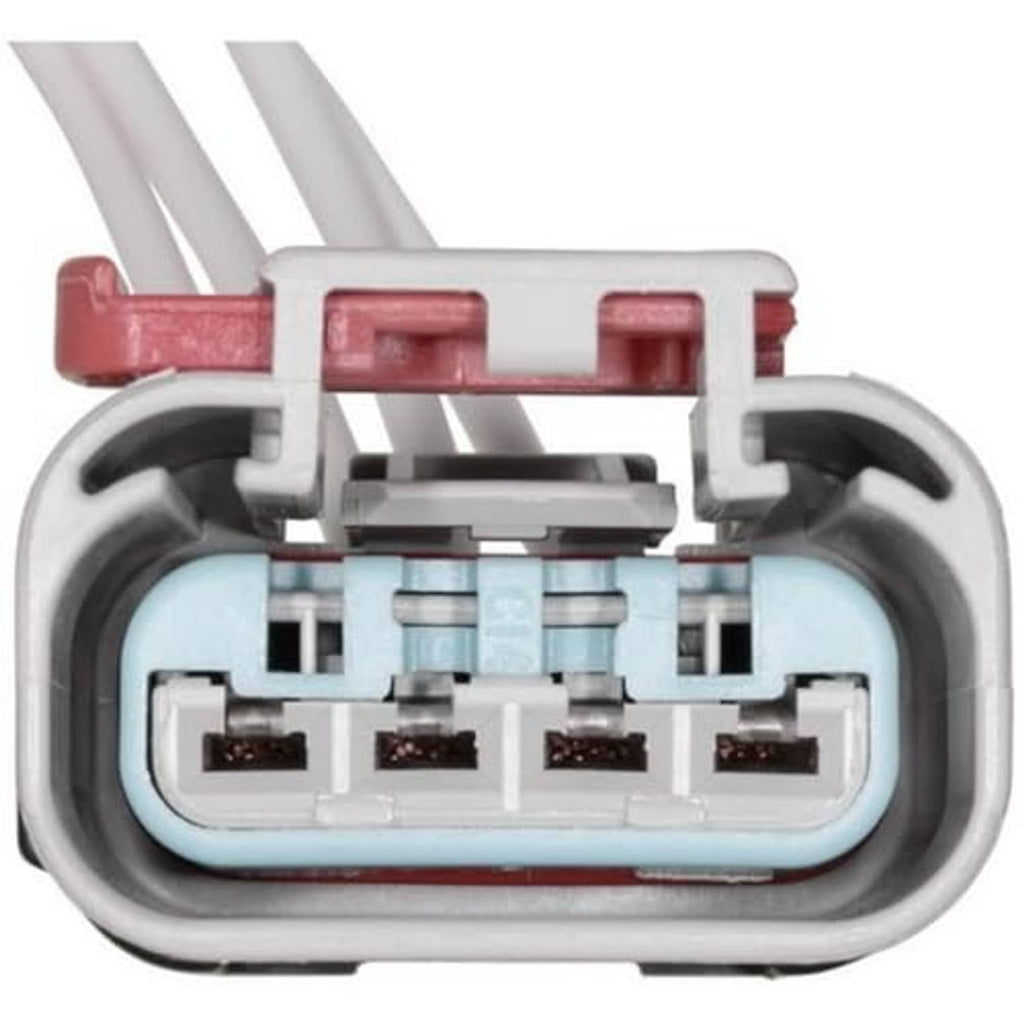 Throttle body connector pigtail, four-pin plug in light gray housing with red latch