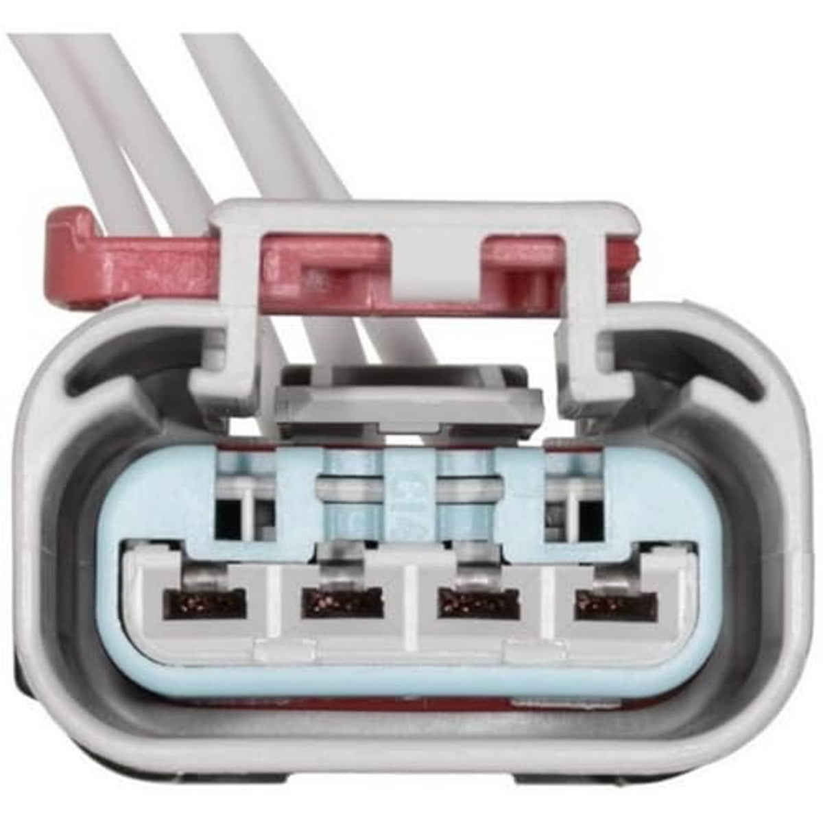 Throttle body connector pigtail, four-pin plug in light gray housing with red latch