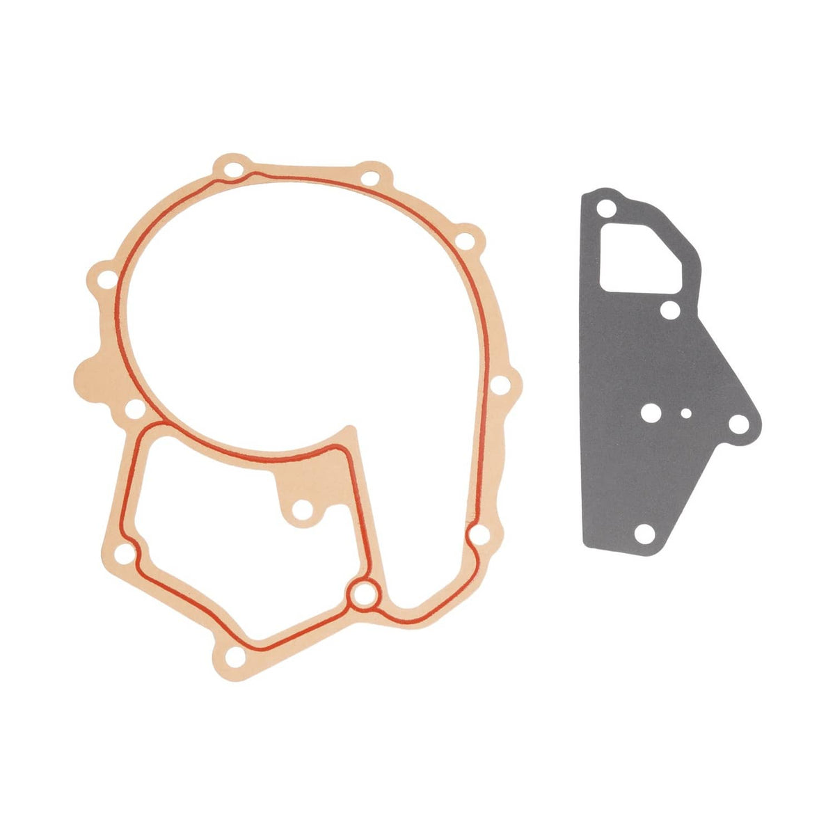 Water pump gasket set with orange gasket and matching black mounting plate