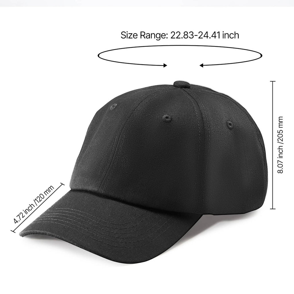 Black baseball cap with curved brim, close-up side view