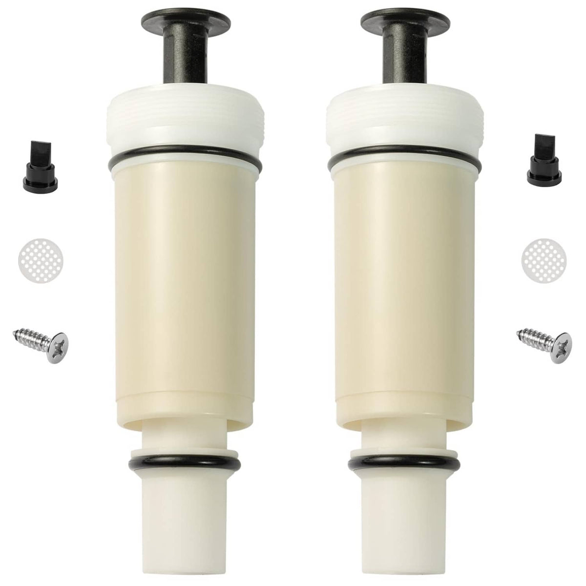 Flush valve cartridge assembly kit, off-white plastic cylinder with black top stem