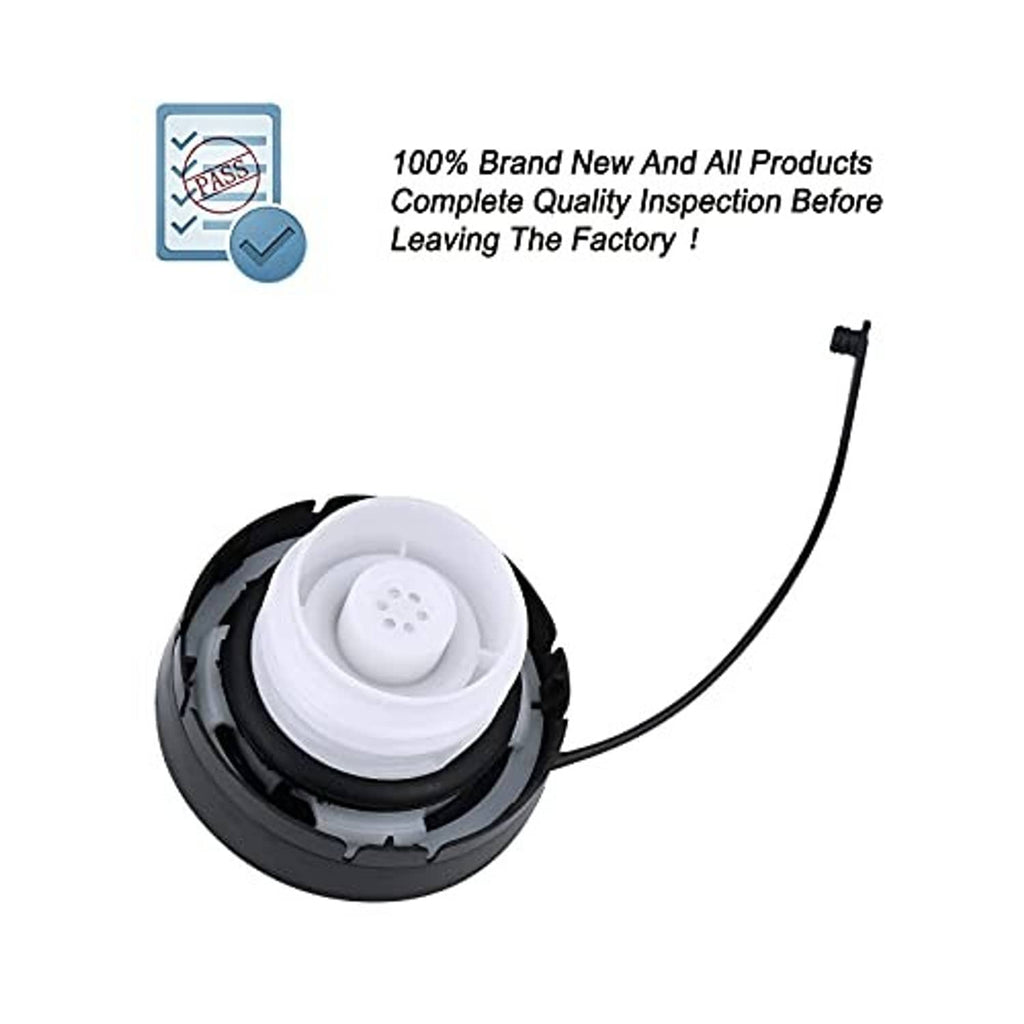 Opened fuel tank filler cap with white inner insert and attached hose
