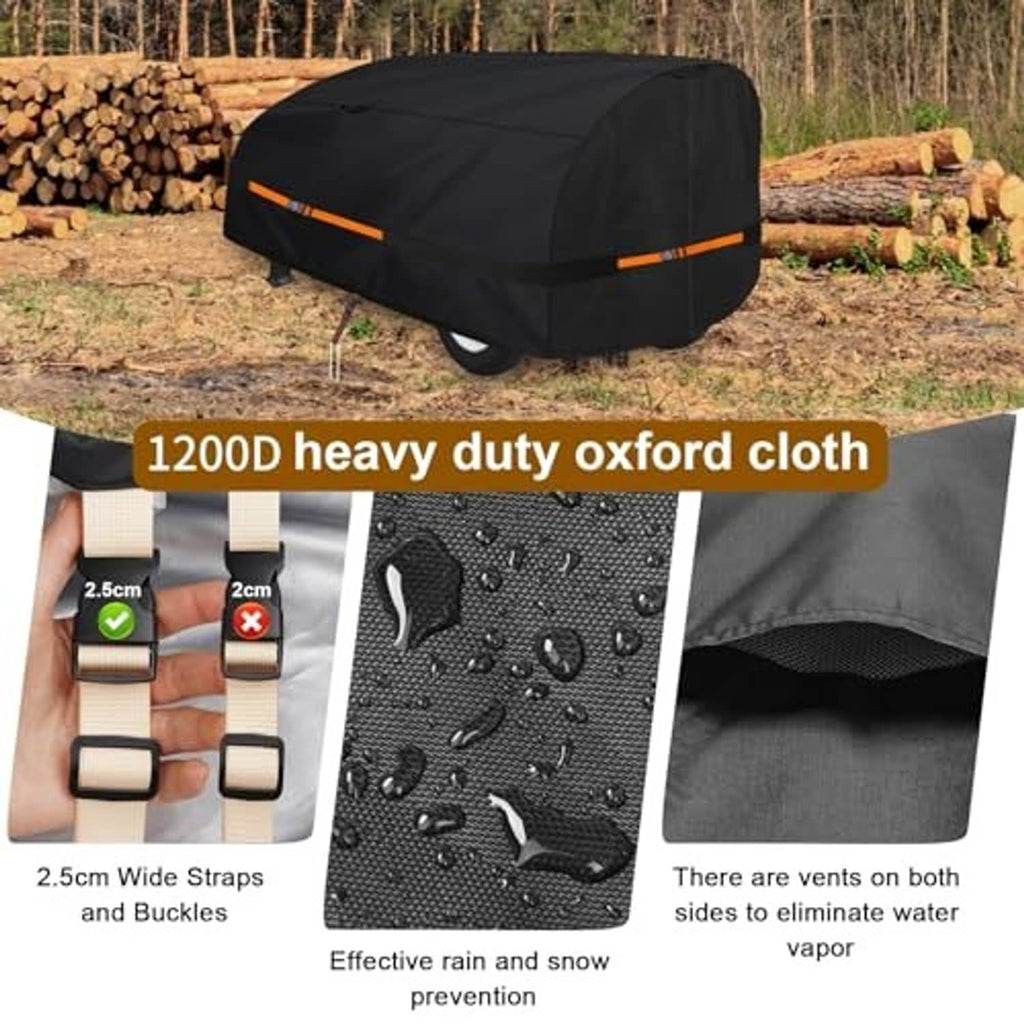 Black log splitter cover with orange stripe accents and reinforced fabric texture