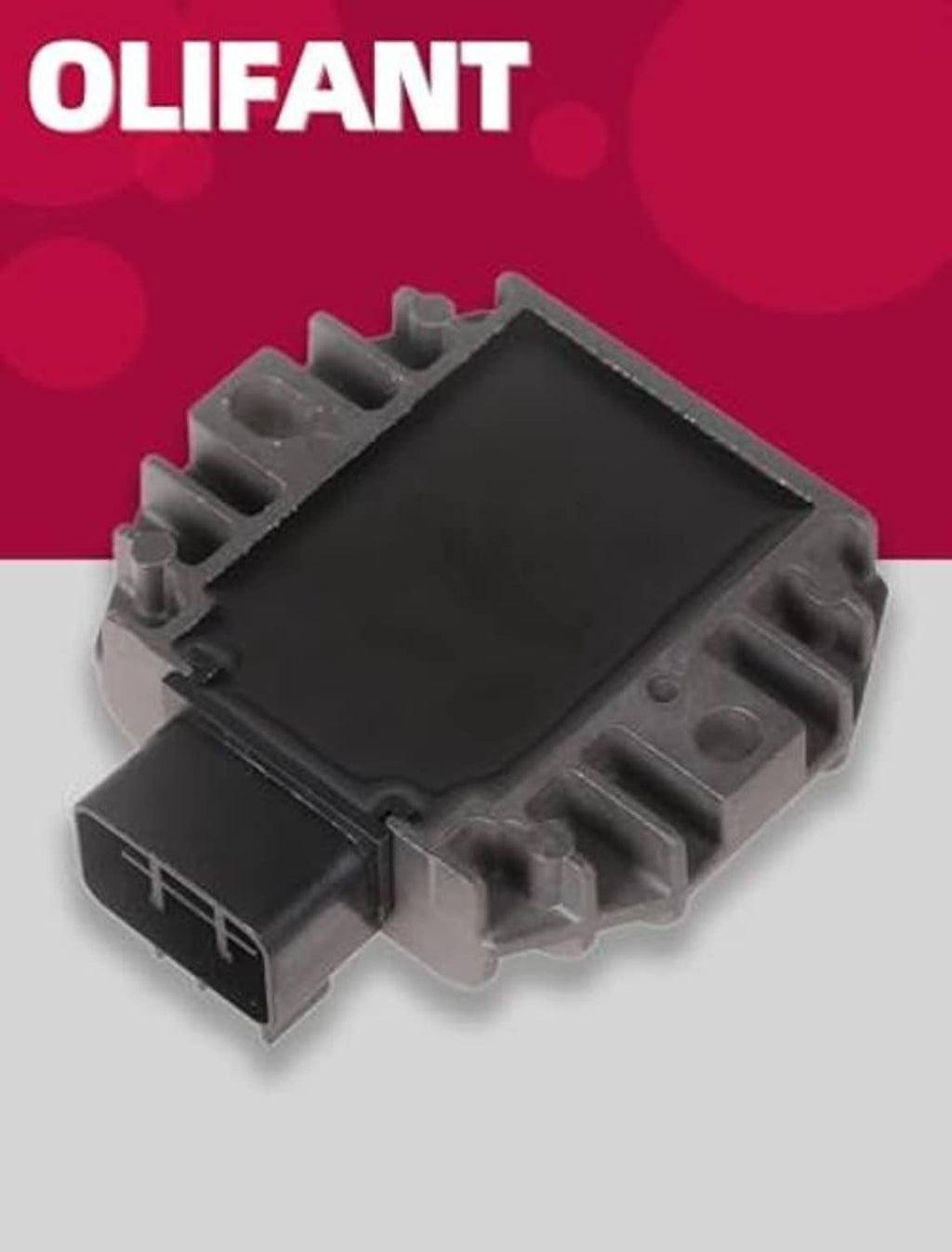 Voltage regulator rectifier top view, black module with side connector in gray frame