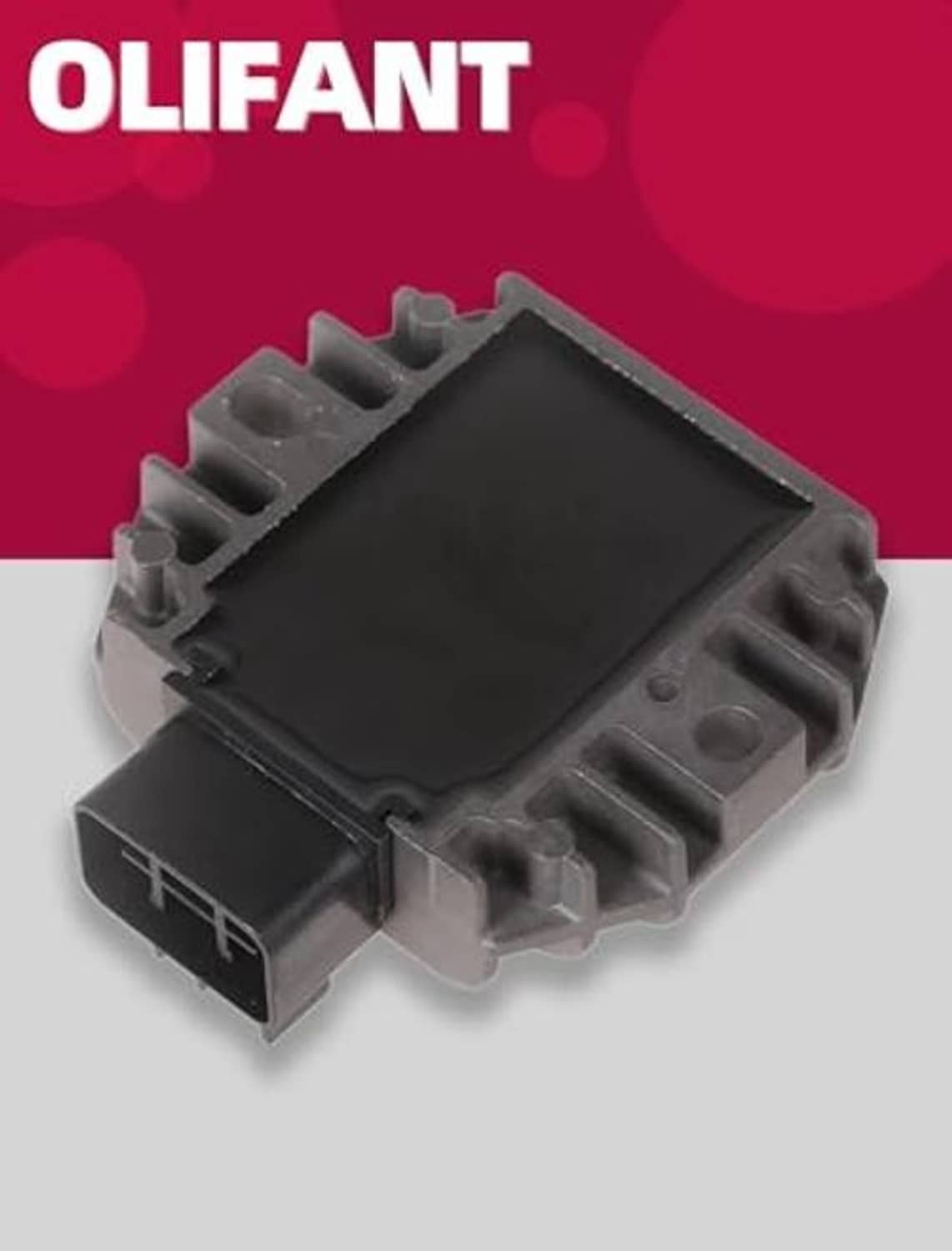 Voltage regulator rectifier top view, black module with side connector in gray frame