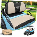Beige and black golf cart front seat cover set with backrest and headrest