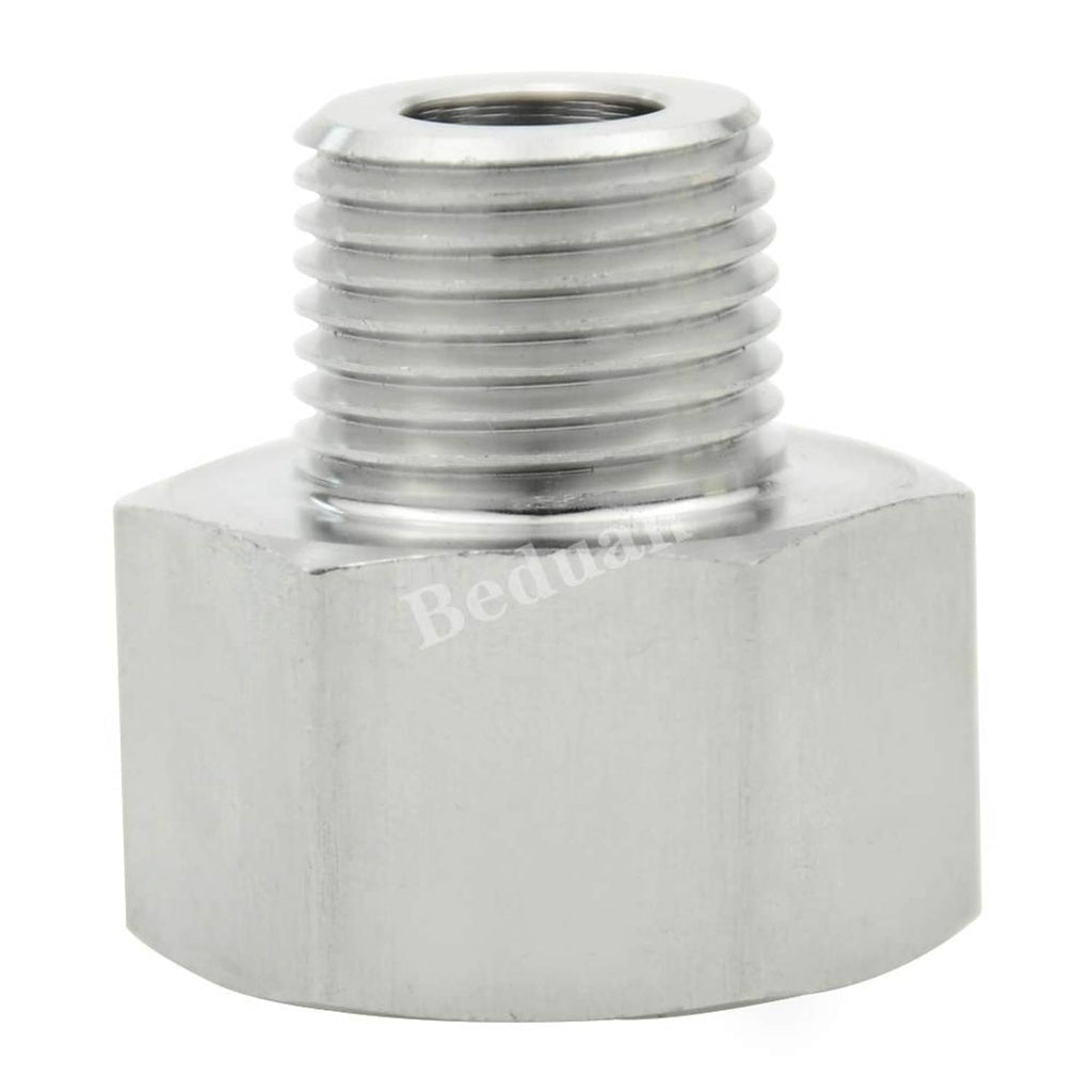 Stainless steel M20x1.5 female to 1/2" NPT male adapter, silver hex coupling