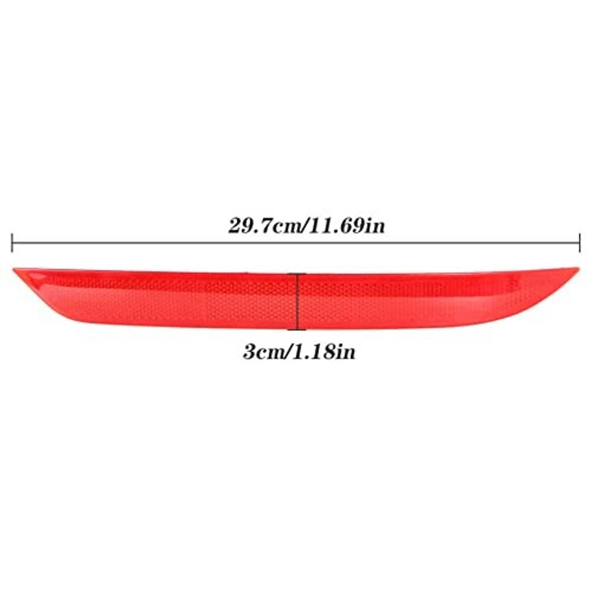 Red rear bumper reflector lens with size measurement, left and right