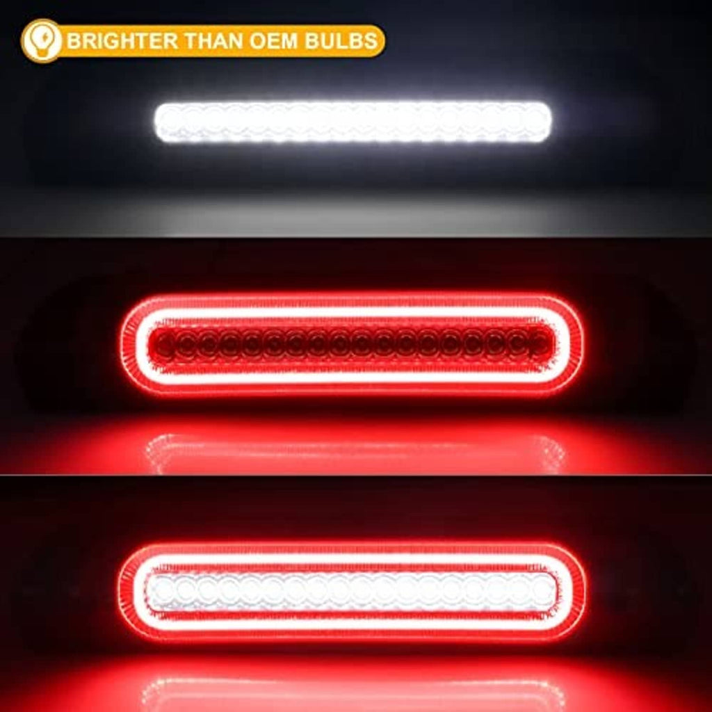 LED smoked lens brake light bar showing bright white and red illuminated modes