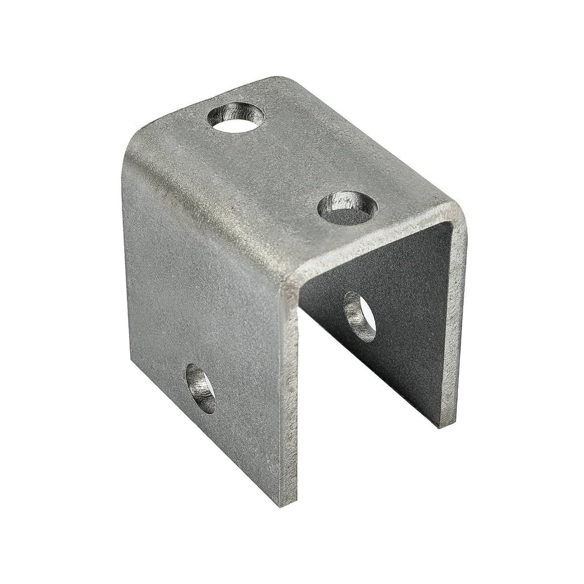 Metal leaf spring hanger bracket, gray with mounting holes and U-cut