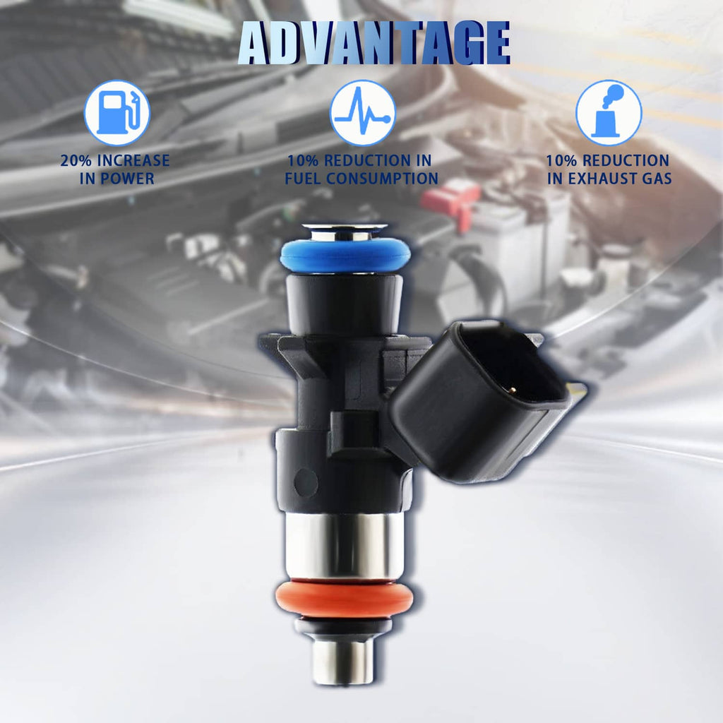 Single black fuel injector with blue insulator and orange seal ring, angled side electrical connector