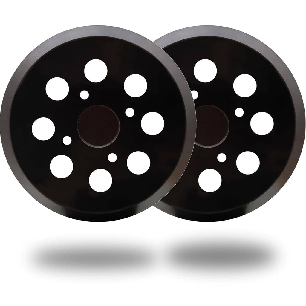 5-inch hook-and-loop sander pad, two-pack, round black backing with dust holes