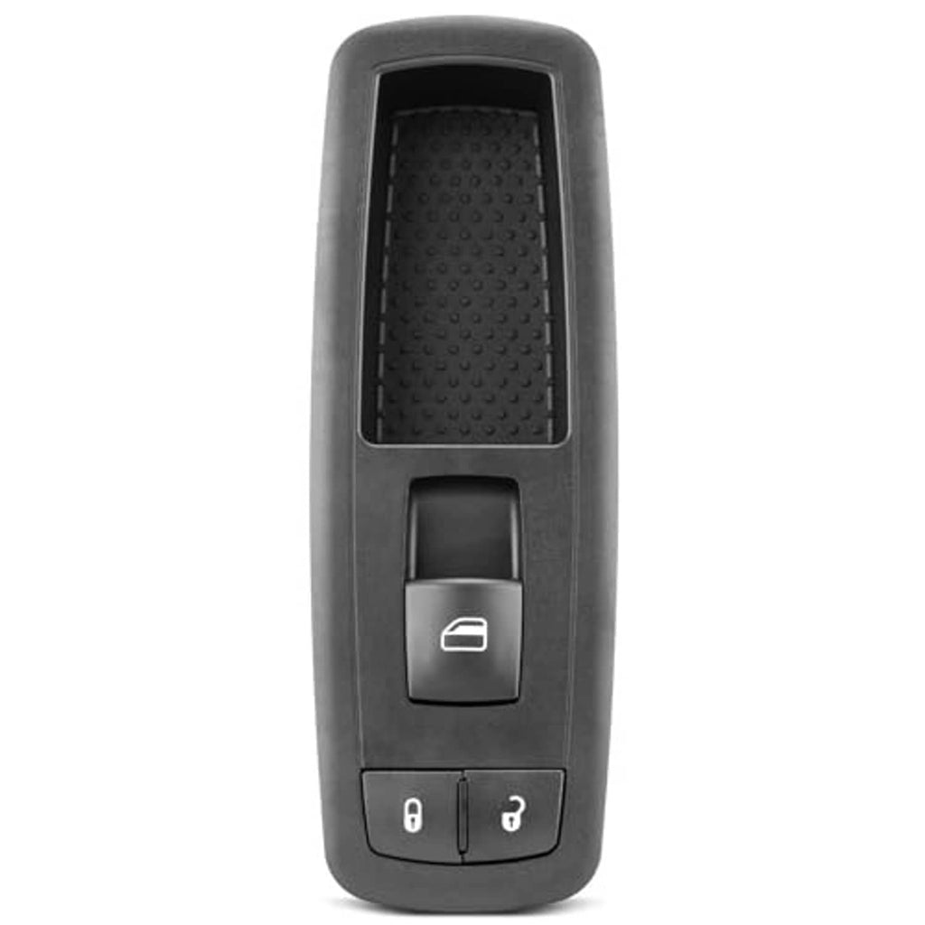 Power window switch with window lock buttons and window icons on dark gray panel