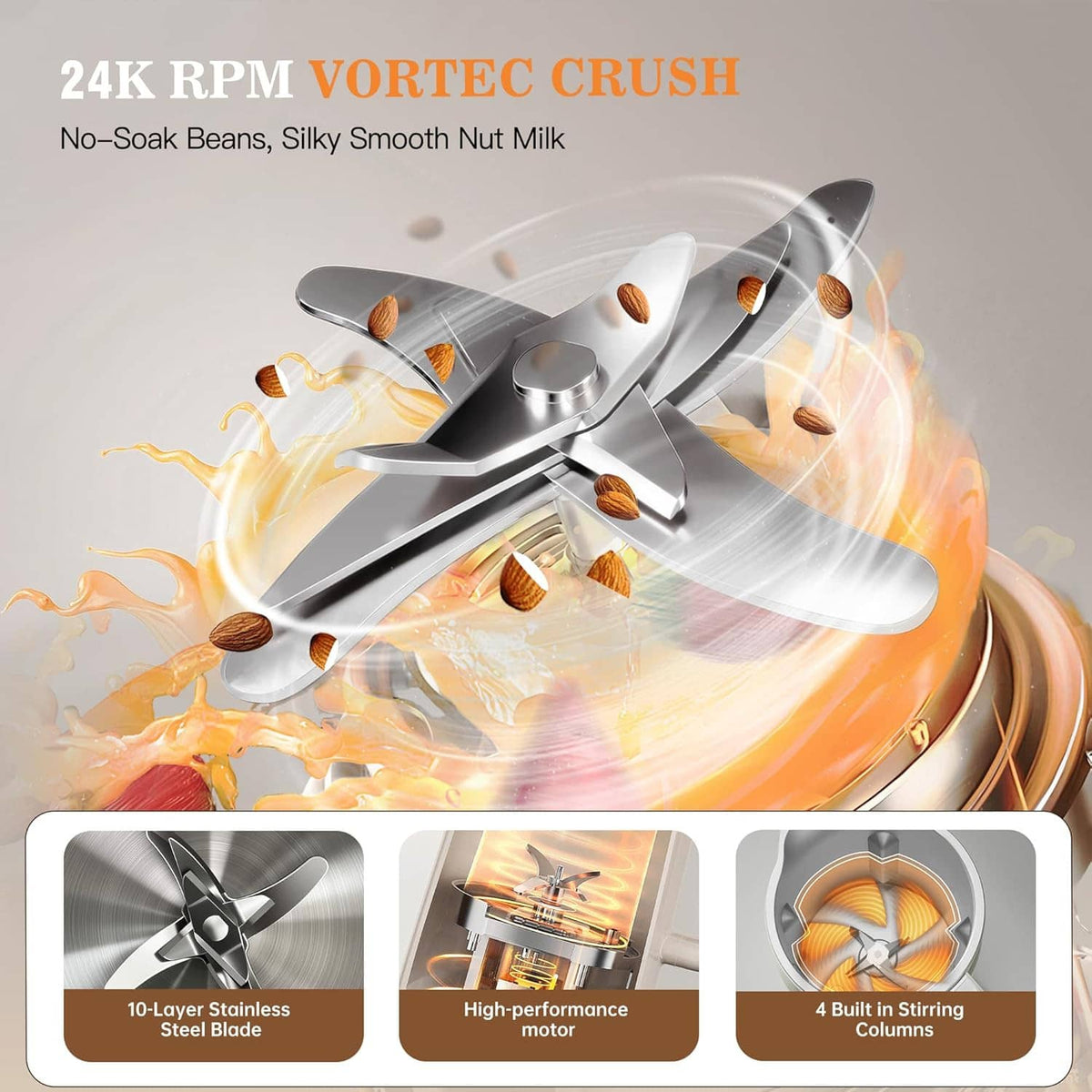 Cream nut milk maker with vortex blades illustration on the base