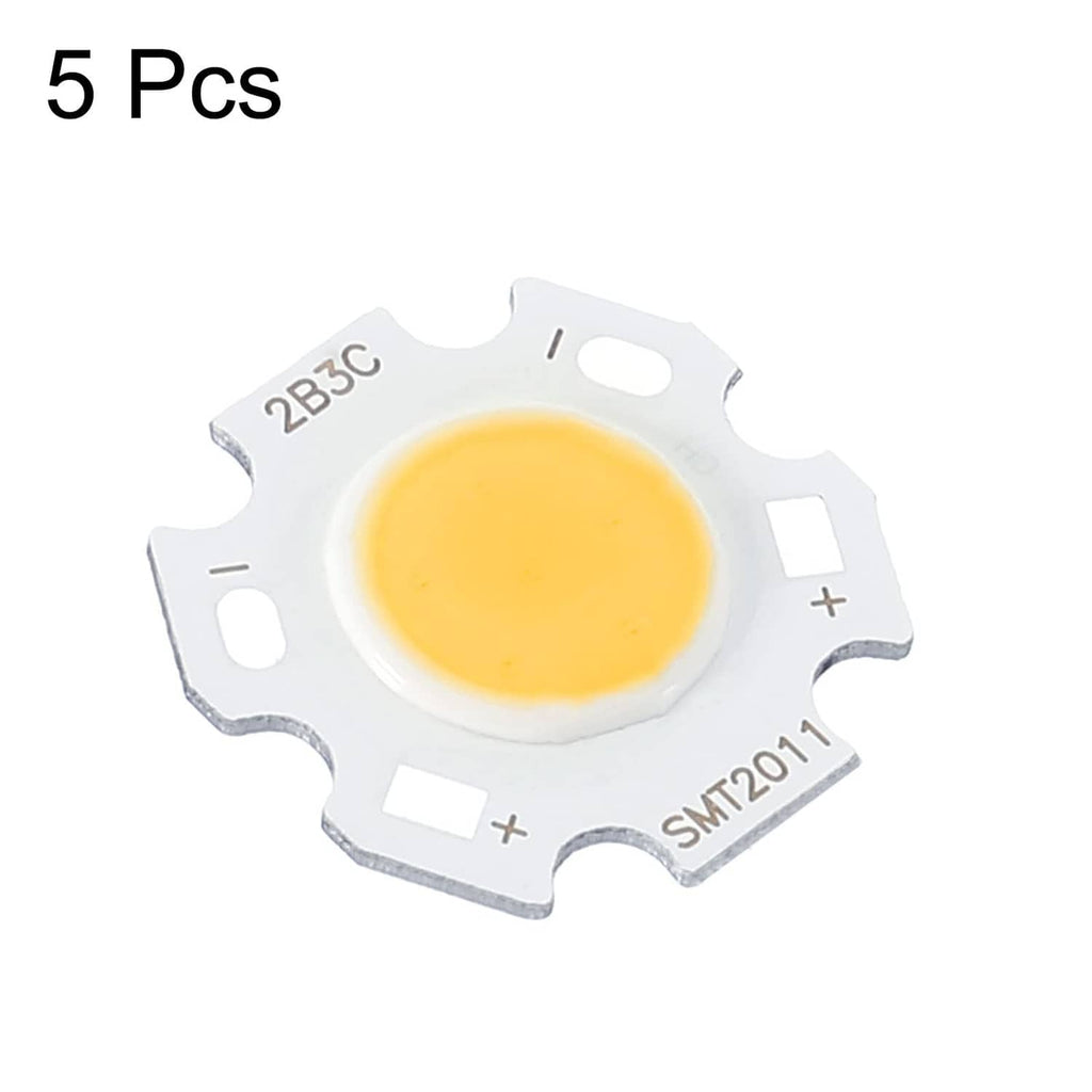 Set of 5 warm white LED COB chips, yellow lens on white SMT2011 pads