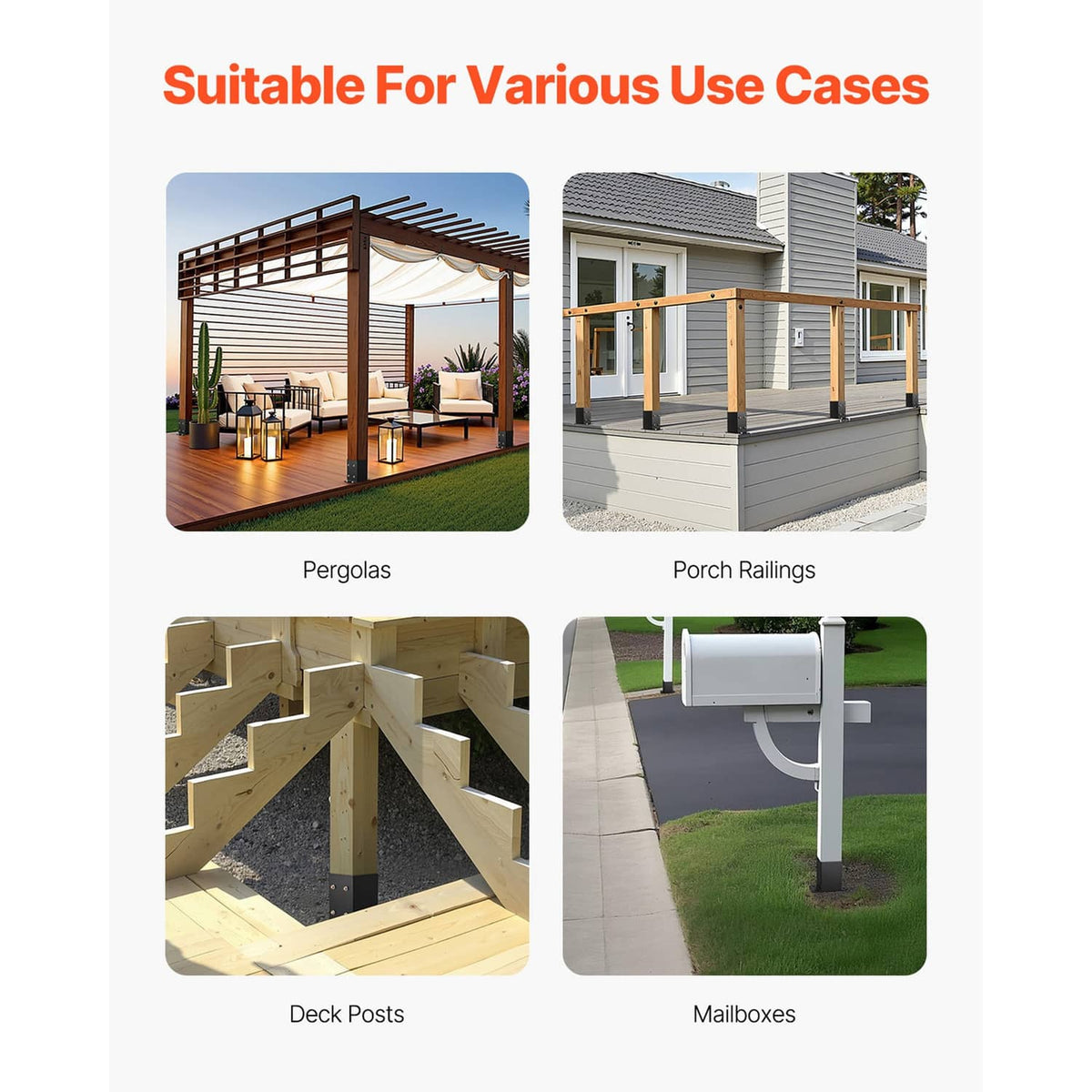 Post base bracket kit for pergolas, porch railings, deck posts, and mailboxes