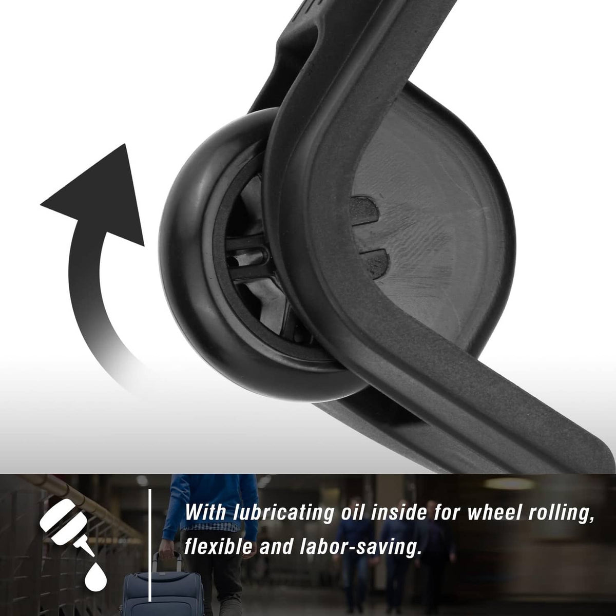 Black wheel with axle cover and thick rim for smooth rolling, rear replacement pair