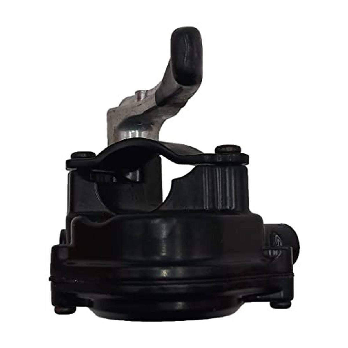 Black thumb throttle control viewed from rear with lever arm and base