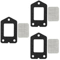 Black muffler gasket with mounting holes and spark arrestor mesh screen pieces