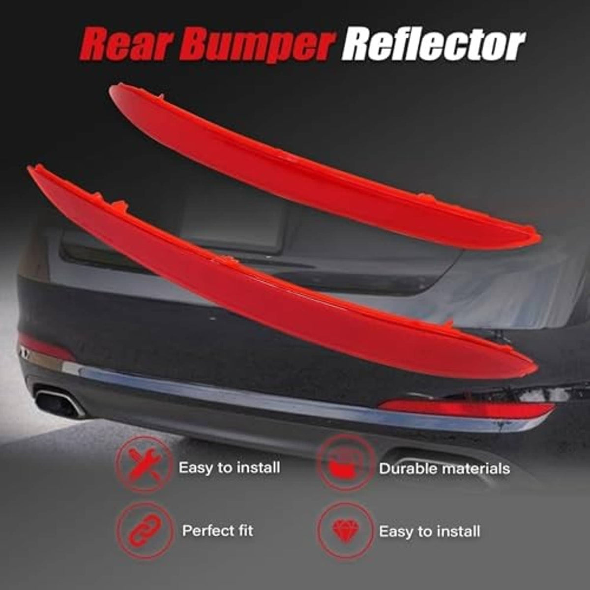 Two red rear bumper reflector strips for vehicle rear bumper