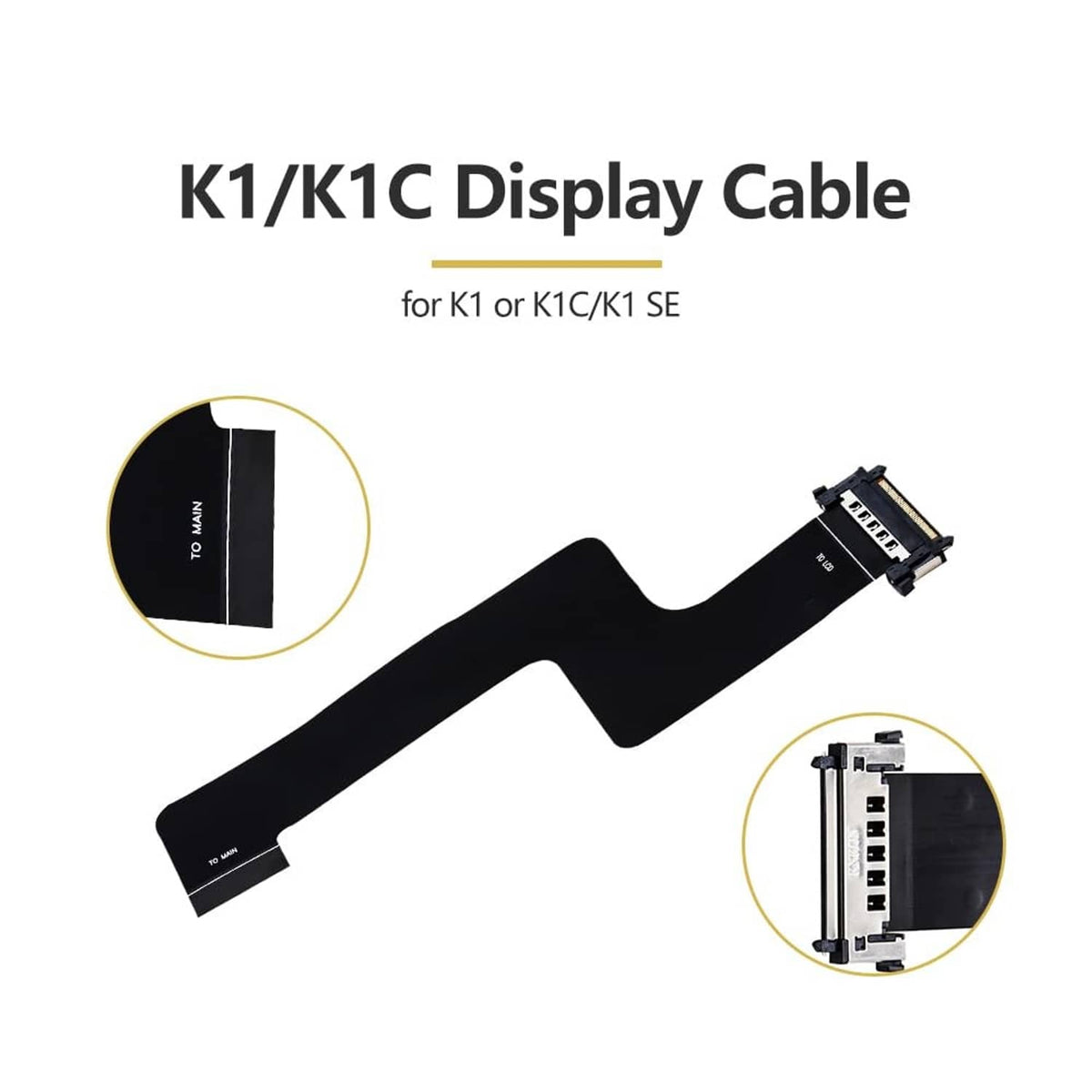 Black 3D printer display cable with 40-pin FPC connector and flex ribbon details