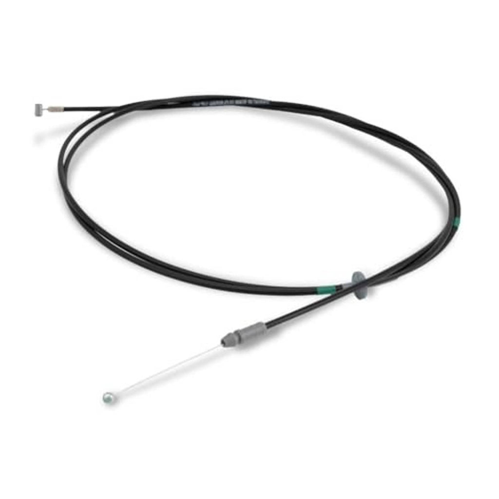 Black hood release cable with metal grommet ends and green accent sleeve