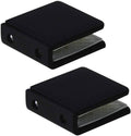 Black square frameless glass clamp connector set, two brackets with clear inserts