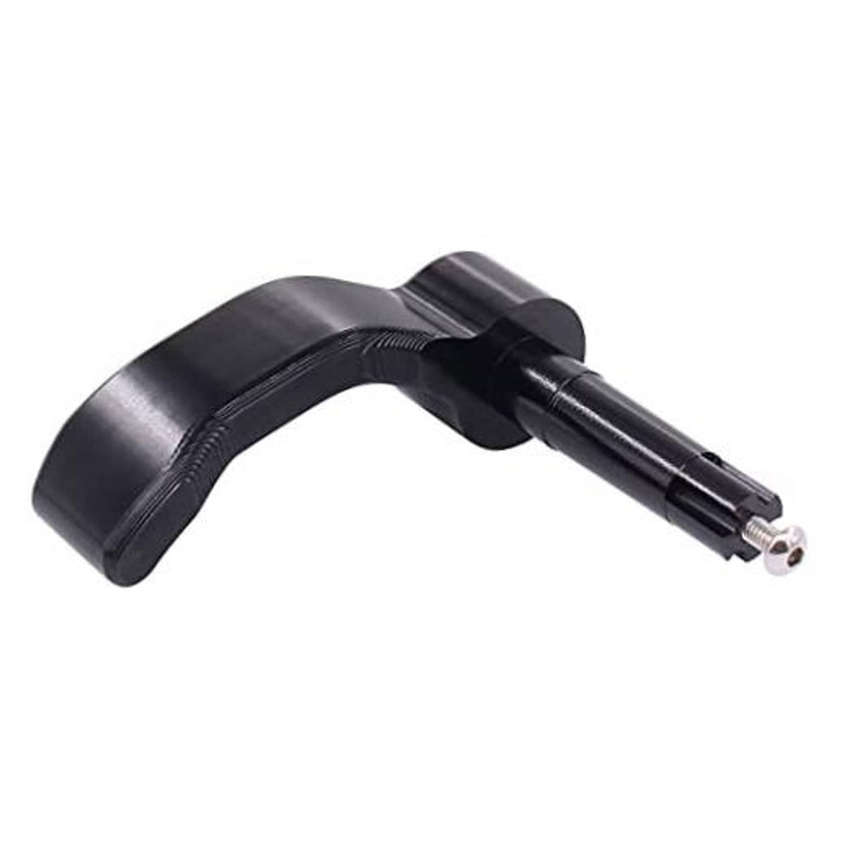 Black billet thumb throttle lever with textured grip and metal mounting stud