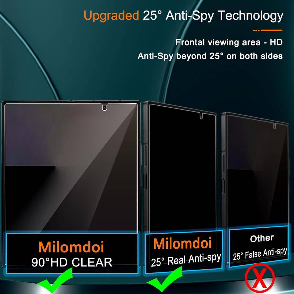 Privacy screen protector panels with rounded corners, glossy black view