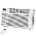 White window air conditioner unit with front grille and control panel, no accessories shown.