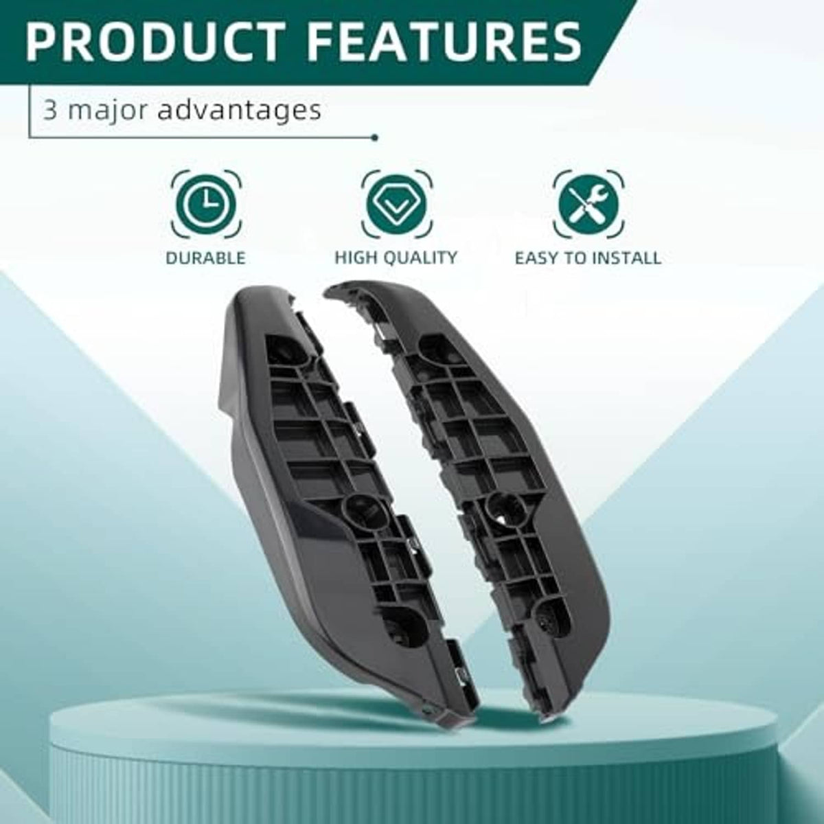 Black front bumper bracket pair, molded plastic design